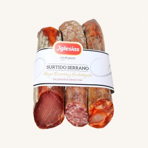 Iglesias Serrano pack of Chorizo + Salchichón and Lomo (cured loin), from Salamanca, cular half pieces, 3 x 500 gr