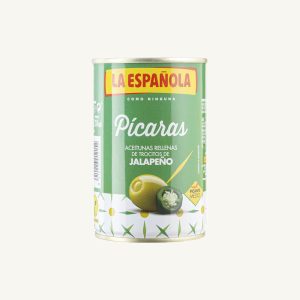 La Española Green olives stuffed with jalapeño, Pícaras, manzanilla variety, can 130 gr drained